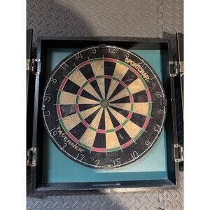 Sportcraft Taverner Bristle Dartboard Cabinet Set Vintage Wood Dart Board Black